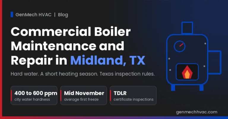 Commercial boiler maintenance and repair in Midland, TX blog graphic with boiler illustration